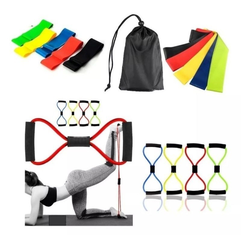 Kit 5 Elásticos de Resistência Mini Band + Extensor Cross Para Treino Funcional Emagrecimento Alongamento Reabilitação em Oferta na Shopee