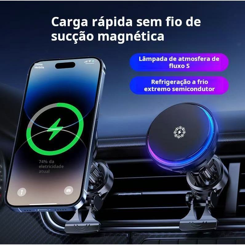Carregador Veicular Magnético Resfriador De Celular USB Rápido Suporte Para Celular Tomate