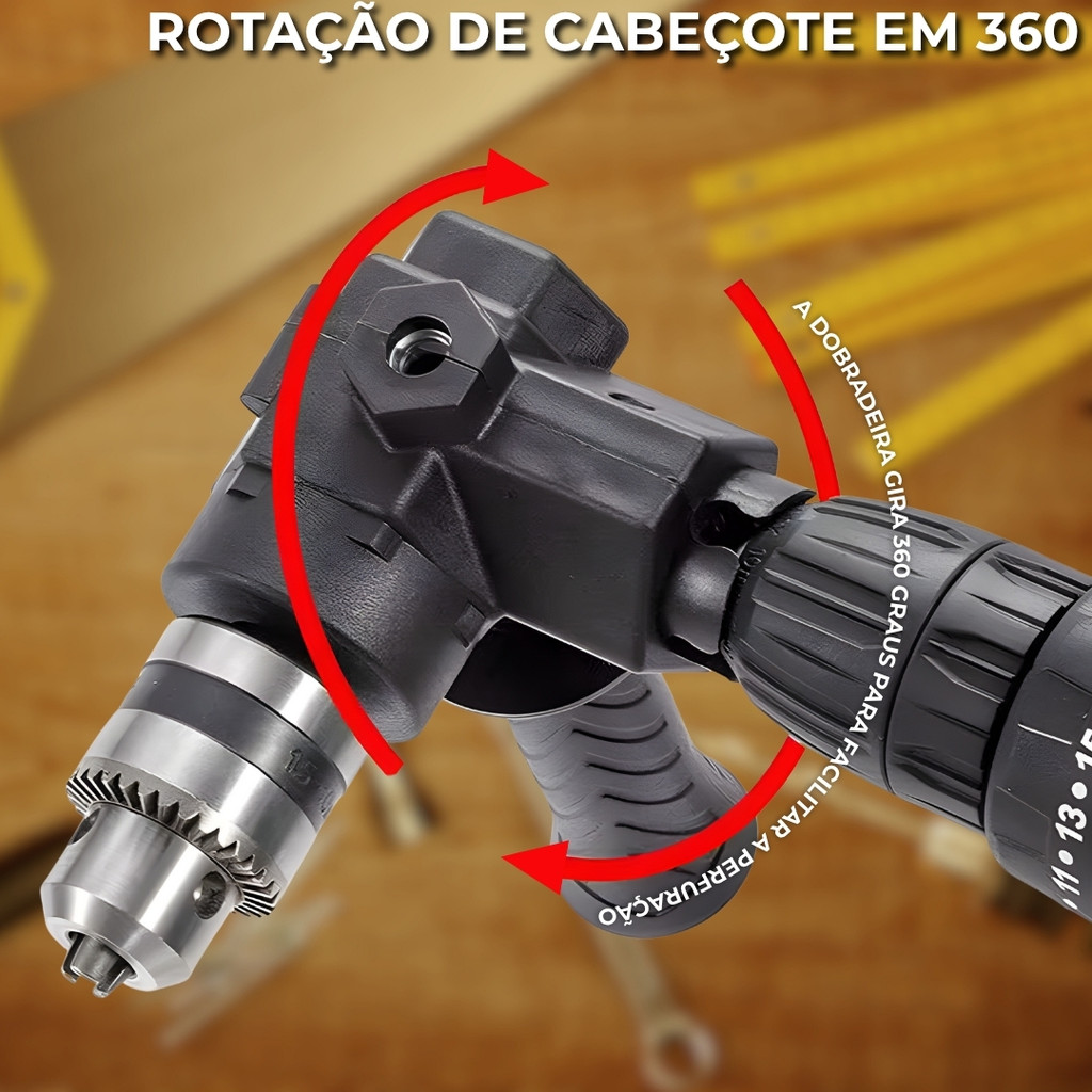 Broca Mandril 90º Adaptador para Parafusadeira Elétrica com Fixação Precisa e Uso Versátil