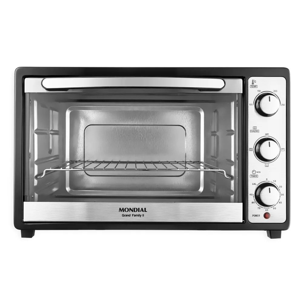 Forno Elétrico de Bancada Mondial 52 Litros FRN-52-B Grand Family II, Preto/Inox, 1800W