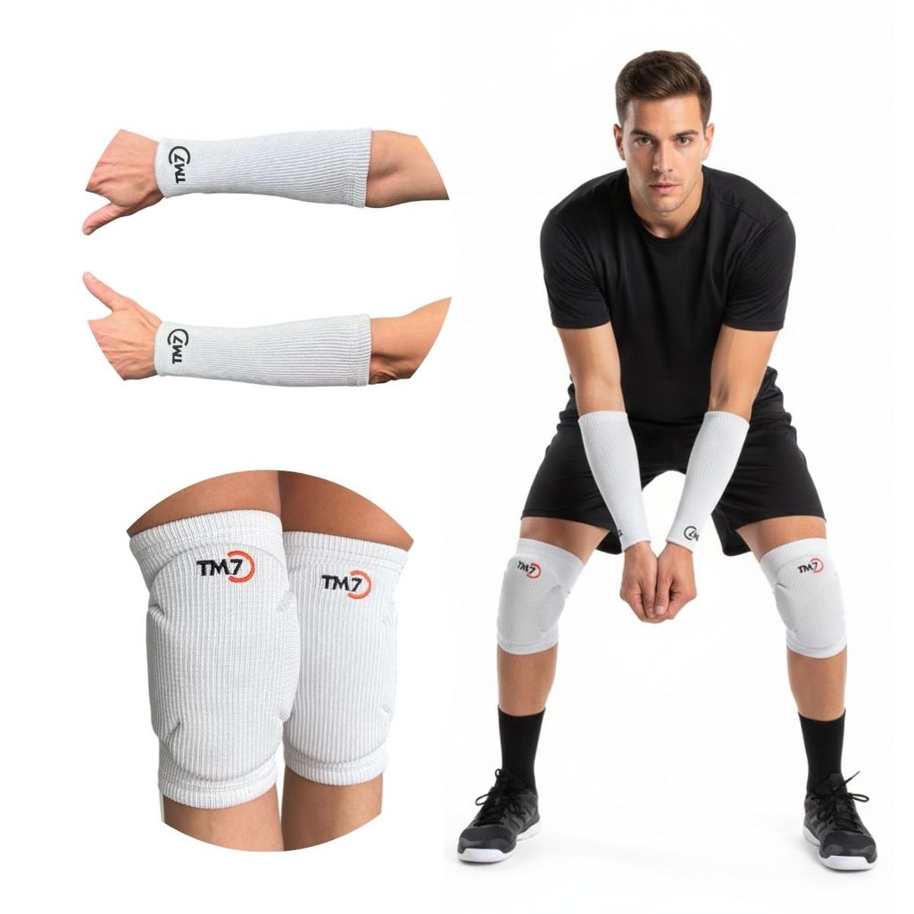 Kit TM7 Joelheira Vôlei Pro Light + Manguito Curto Brac Branco