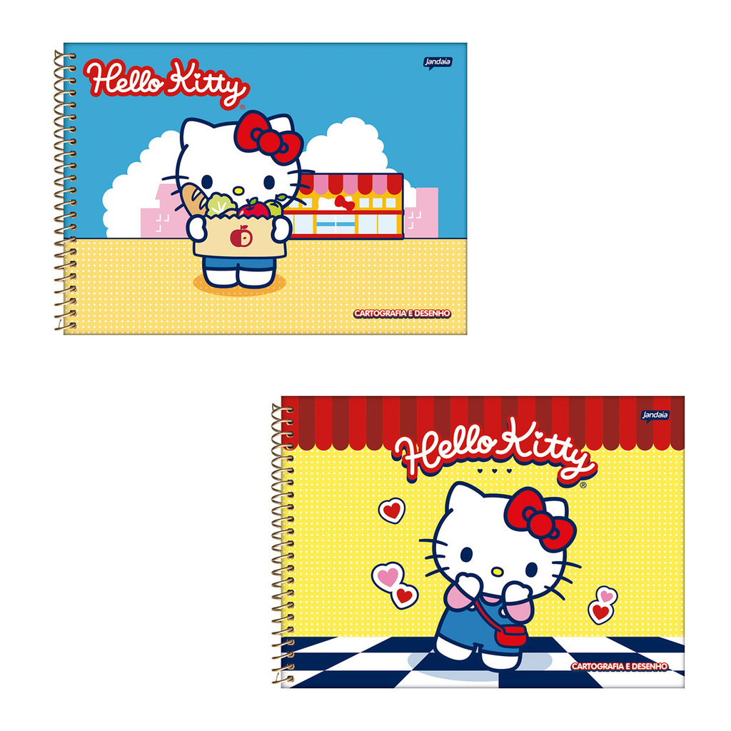 Caderno espiral capa dura cartografia 80 folhas Hello Kitty Jandaia em Oferta na Shopee