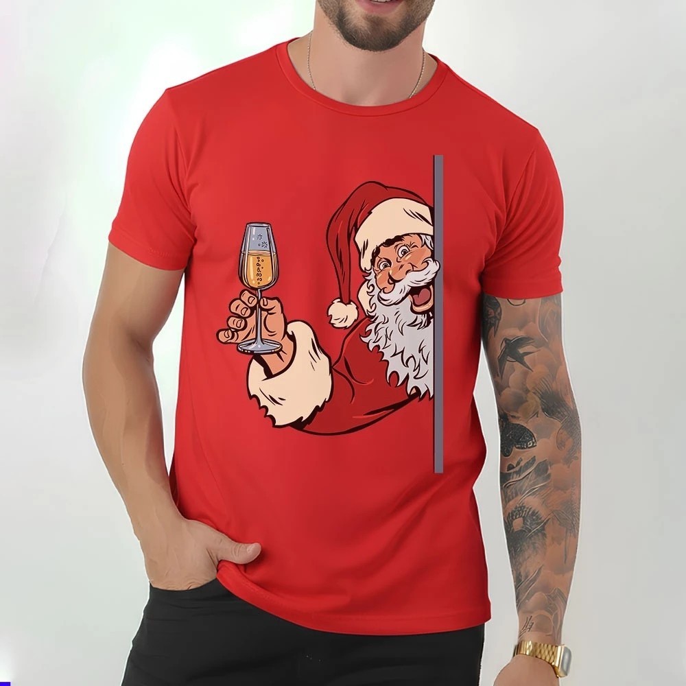 Camiseta Masculina Natal Estilosa Estampada Noel Espumante Lançamento Camiseta 100% Algodão Plus Size - Asphalt Vibe