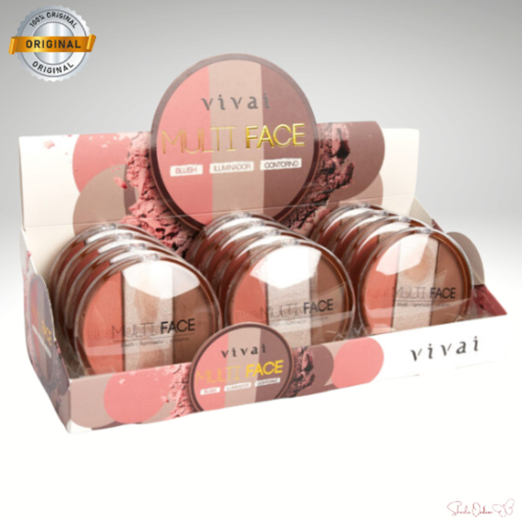 KIT C/12 Paleta 3 em 1 Vivai 1072.1.1 – Make Completa com Blush, Contorno e Iluminador Blush + Iluminador + Contorno