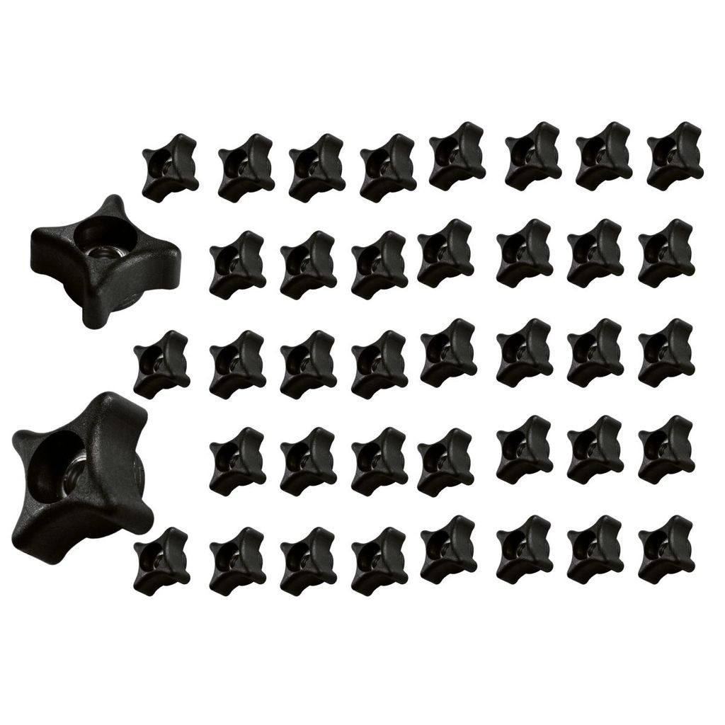 Kit 40 Manipulo Porca Borboleta Estrela Preta 3/8 Polegadas