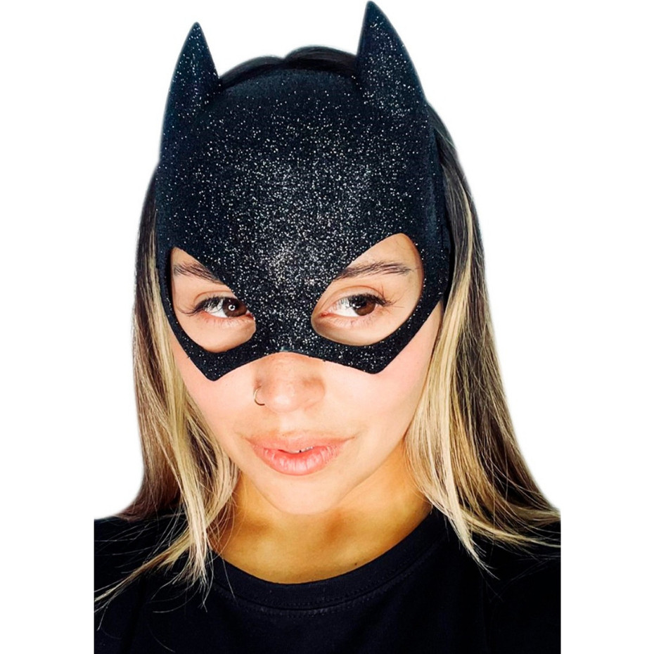 Máscara Batgirl Batman Preto Glitter Mulher Gato Morcego Festa Fantasia Infantil Adulto Carnaval Halloween Cosplay