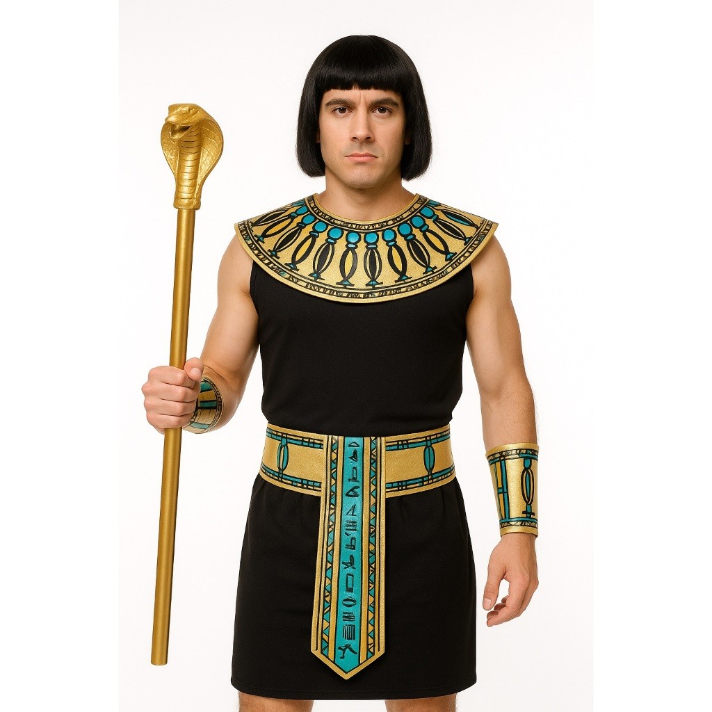 Egipcio + Bastão Naja / Até 5PÇS Fantasia Faraó Cajado Cobra Serpente e Braceletes Cinto Colar Festa Cosplay Egito