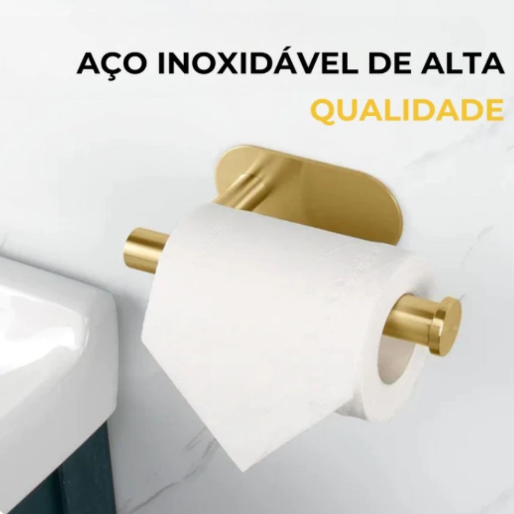 Suporte Papel Higiênico DOURADO/PRATA/PRETO Em aço Inoxidável Inox Auto Adesivo SEM FUROS