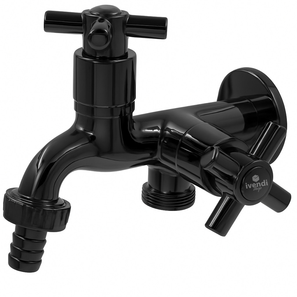 Torneira Dupla Duas Saidas Maquina De Lavar Abs Cor Preto Sistema 1/4 De Volta Multiuso Universal em Oferta na Shopee
