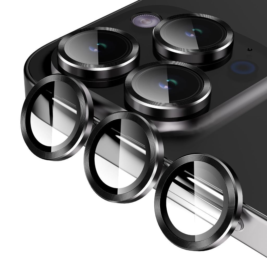 Película Lente PRETA iPhone – Alumínio + Vidro – Kit 1 / Kit 2 / Kit 3 / Kit 5 – 11 ao 16 Pro/Max