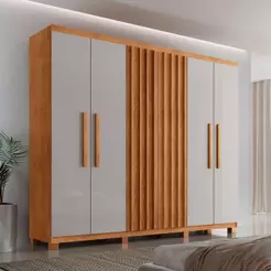 Guarda Roupa Casal Roma Mdf 6 Portas 2 Gavetas Com Pés Naturalle/off White Com Pés