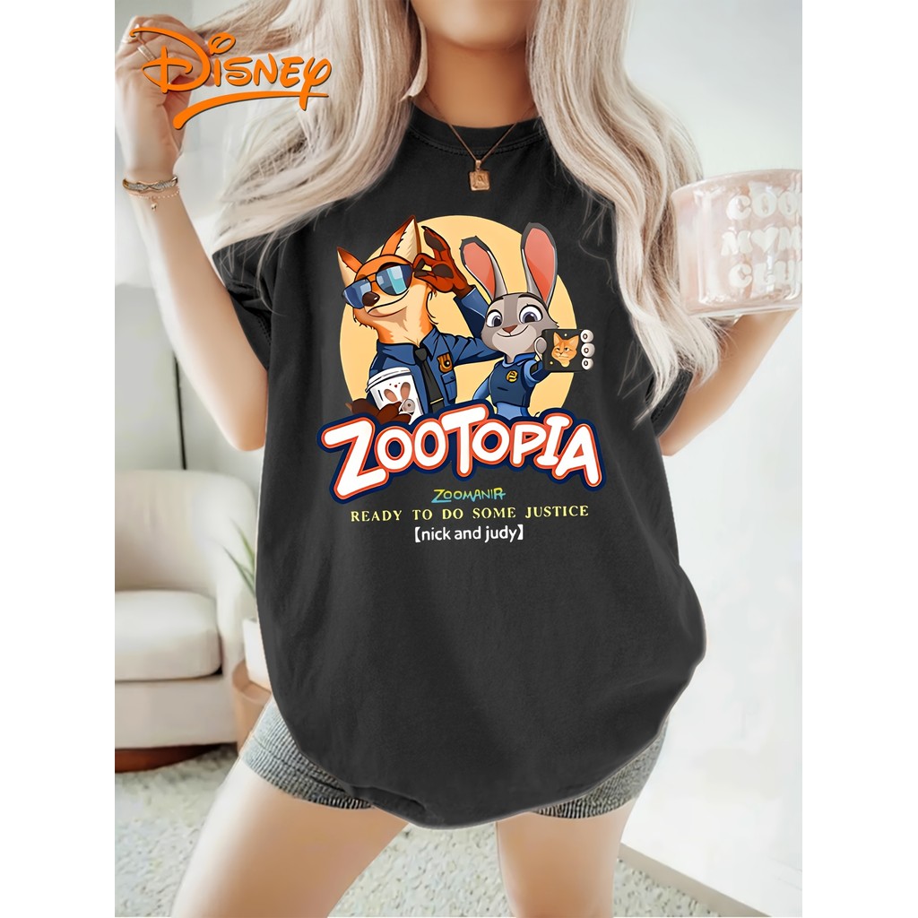 BR Moonlight Camiseta Feminina Disney Zootopia Judy Hopps Nick Wilde "Ready to Serve Justice" Estampada Confortavel