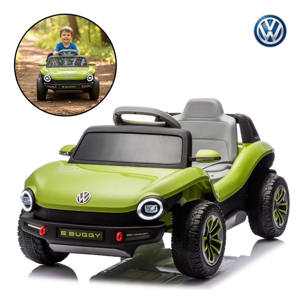 Mini Carro Elétrico Infantil 12V Volkswagen Buggy Verde Importway com Luz, Som e Controle Remoto Completo