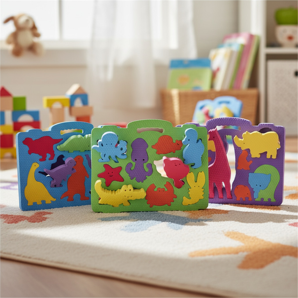 Brinquedo educativo maleta animais quebra cabeça montar eva