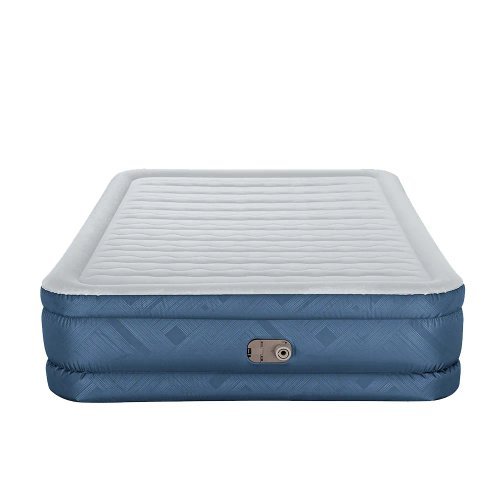 Colchao Inflavel Casal Queen Azul Resistente Compacto Facil Transporte Bomba Eletrica Acoplada
