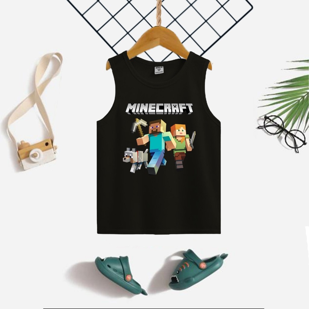Regata Infantil Camisa Cavada Menino Roupa Criança Estampa Mine Jogo em Blocos