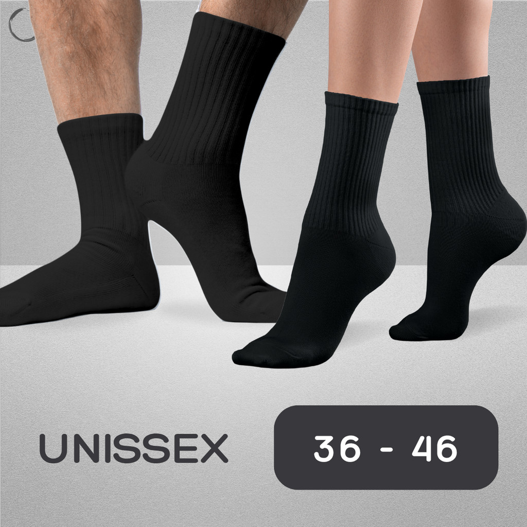 Kit Até 12 Pares Meia Preta Unissex Cano Medio Alto