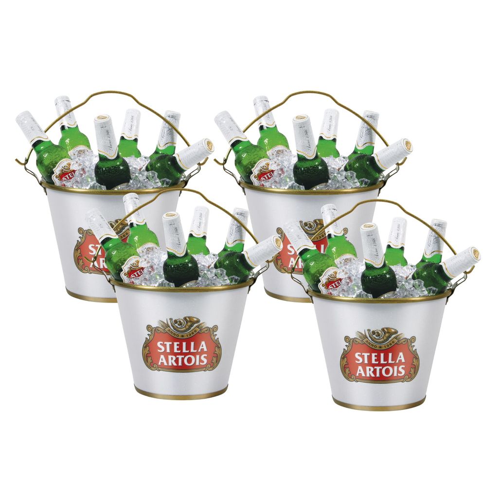 Kit 4 Balde De Gelo Decorativo Stella Artois C/ Alça Design Sofisticado Bar Restaurante Cerveja