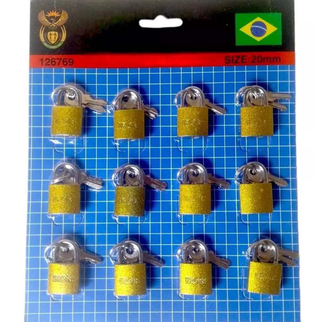 Imagem Cadeados Cartela Com 12 e Unidades Nº 20mm Para Malas Bolsas Armário