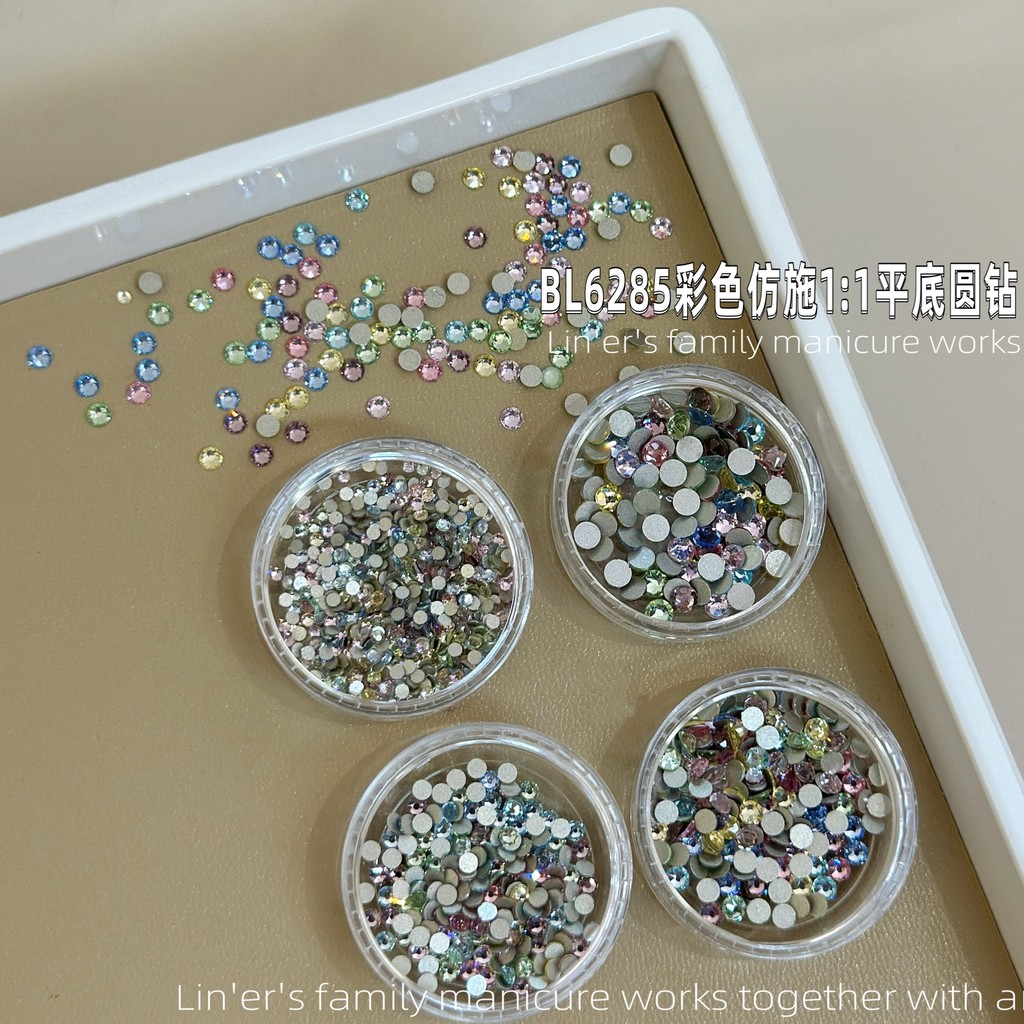 Lin'er Acessórios de manicure Cor Mista Imitação Facetada 1: 1 Diamante Redondo Plano Super Brilhante Resistente ao Desg