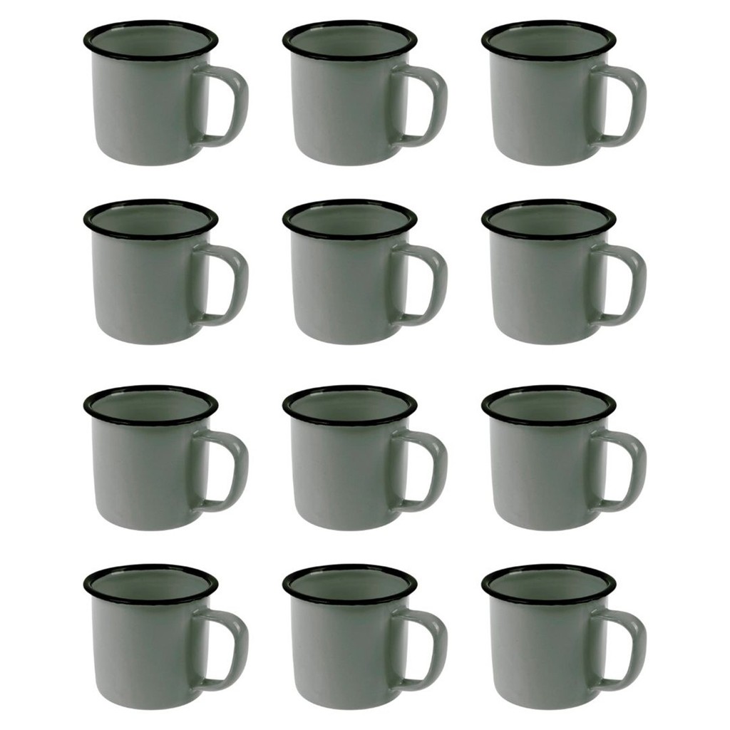 Xícara Caneca Esmaltada Retro 80ml Cinza Café Chá 12 Peças