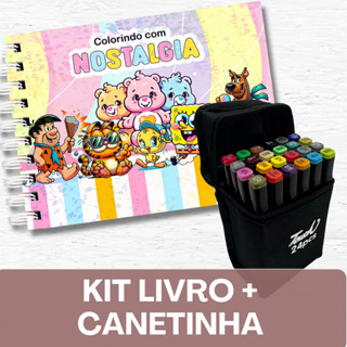 NOSTALGIA  Anos 80, 90 e 2000 – Livro de Colorir+ Canetinhas / 50 Folhas / Capa Holográfica em Oferta na Shopee