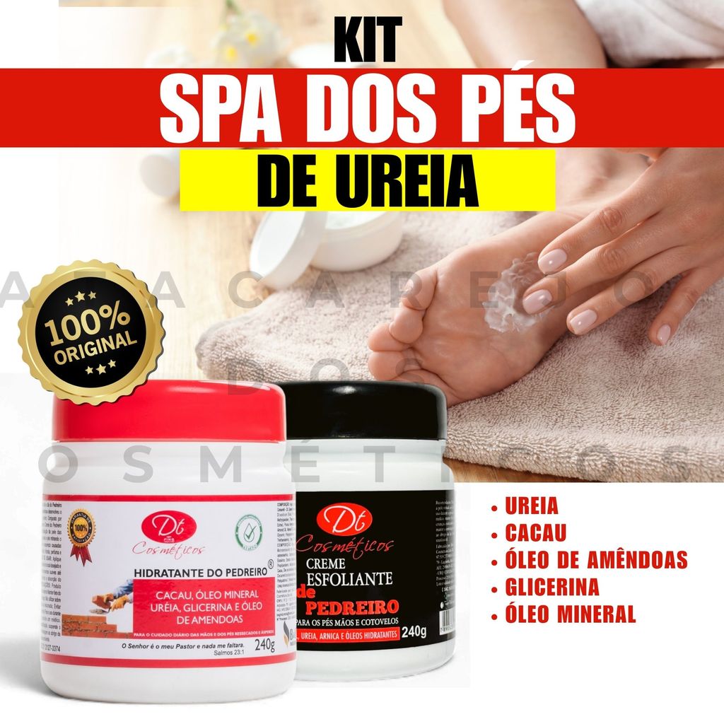 Kit Spa Dos Pés Esfoliante + Creme De Ureia Hidratante De Pedreiro Calosidade Pés Rachados Amêndoas em Oferta na Shopee