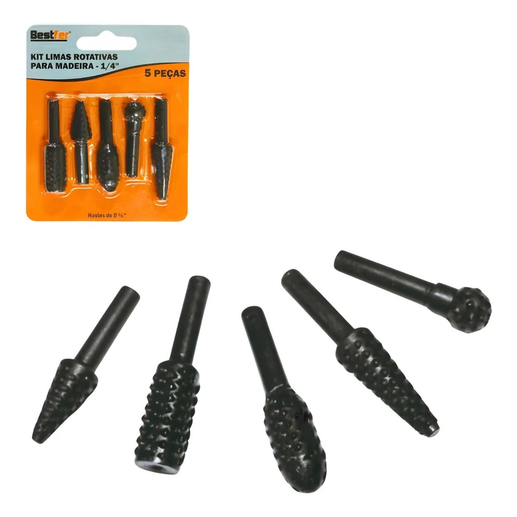 Kit 5 Peças Limas Aço Para Acabamento Madeira 1/4 Bestfer