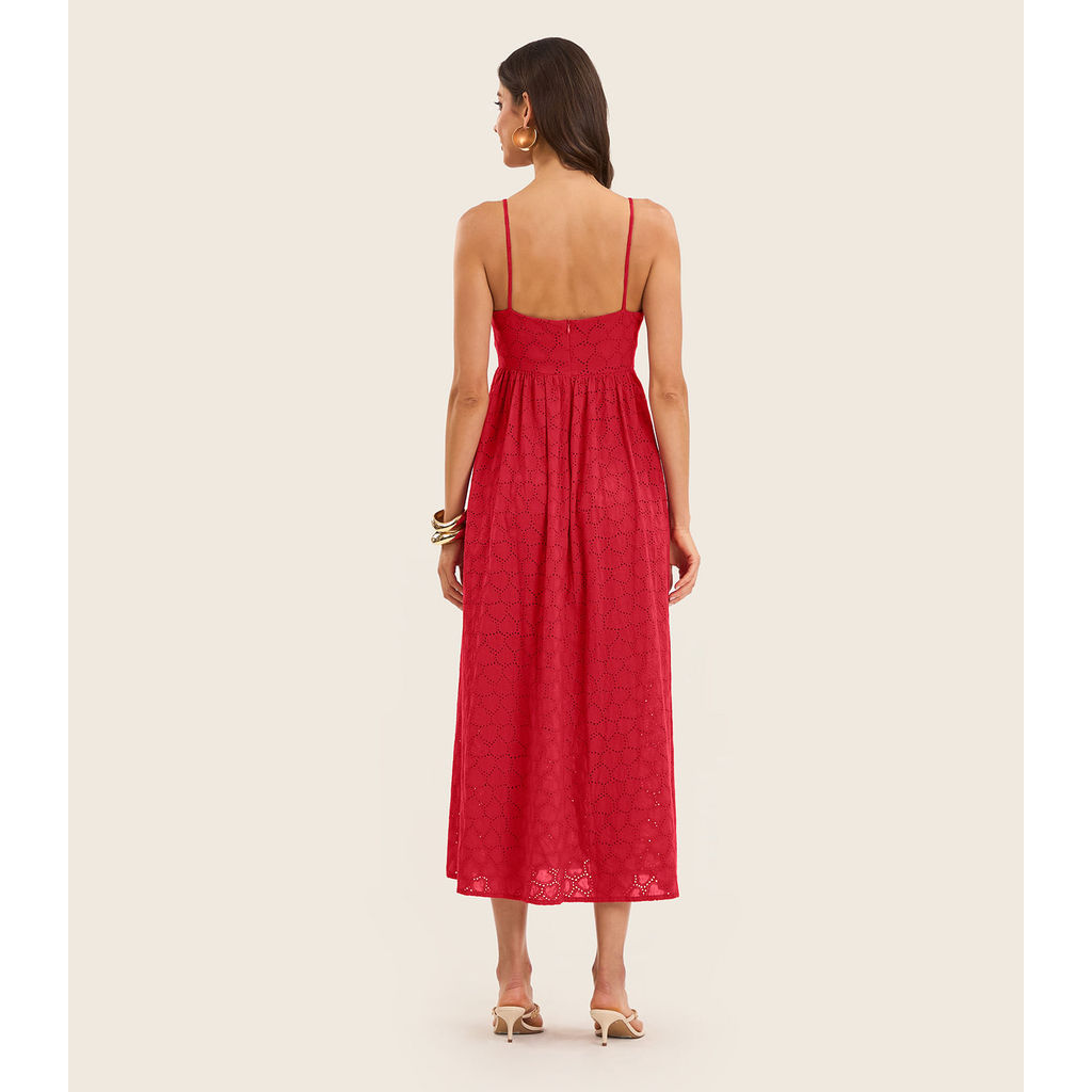 Detalhes do Vestido Midi Feminino Em Laise Endless Vermelho