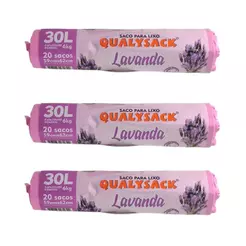 Kit 3 Saco de Lixo Aroma Lavanda 20 Unidades - 30 Litros