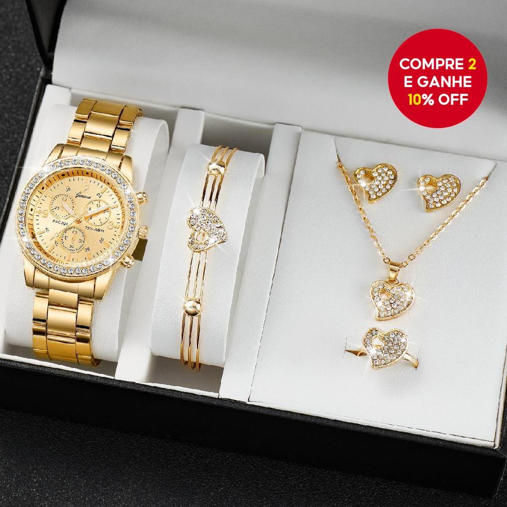 Combinação De Pulseira De Relógio De Strass De Luxo , Conjunto De Cristal De Quartzo De Aç...