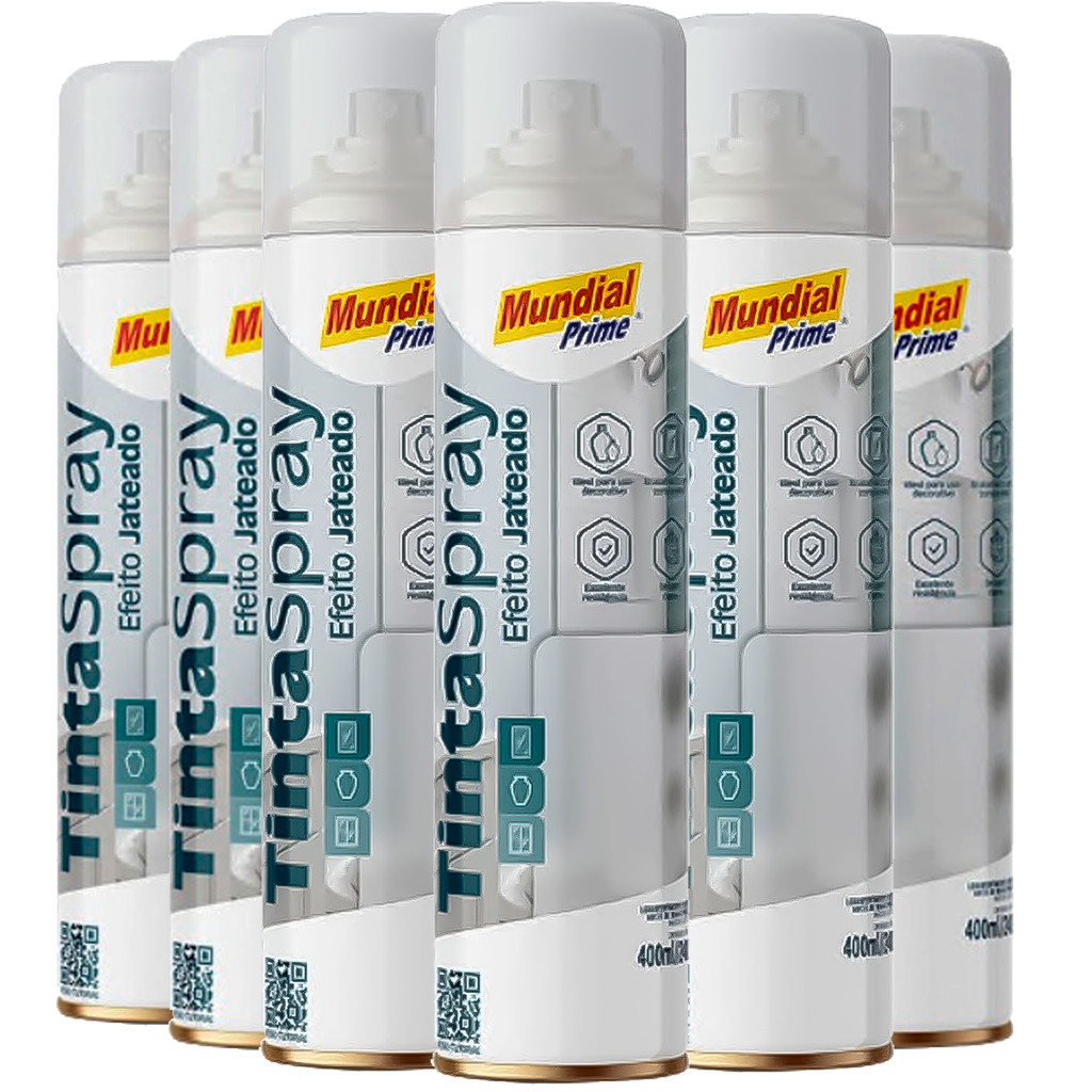Kit 6 Tinta Spray Decorativa Efeito Jateado Fosco para Vidro Acrílico Blindex – 400ml Mundial Prime