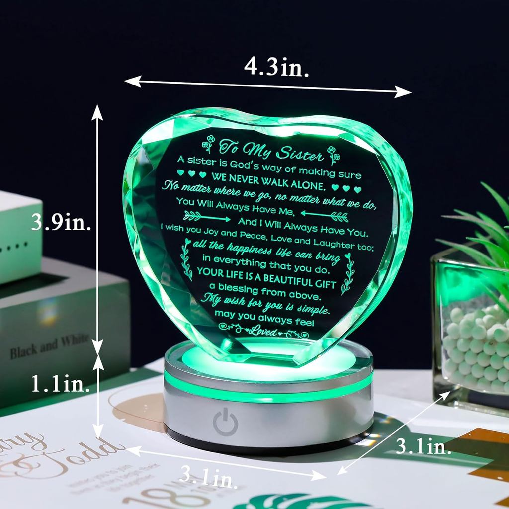 Presentes De Aniversário De Irmã Lembrança De Cristal Com Base De LED , Gravados A Laser Da Alma Para Mulheres Exclusivo