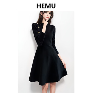 K vestido de malha feminino francês Hepburn estilo pequeno vestido preto elegante casaco interno pequeno início do outon