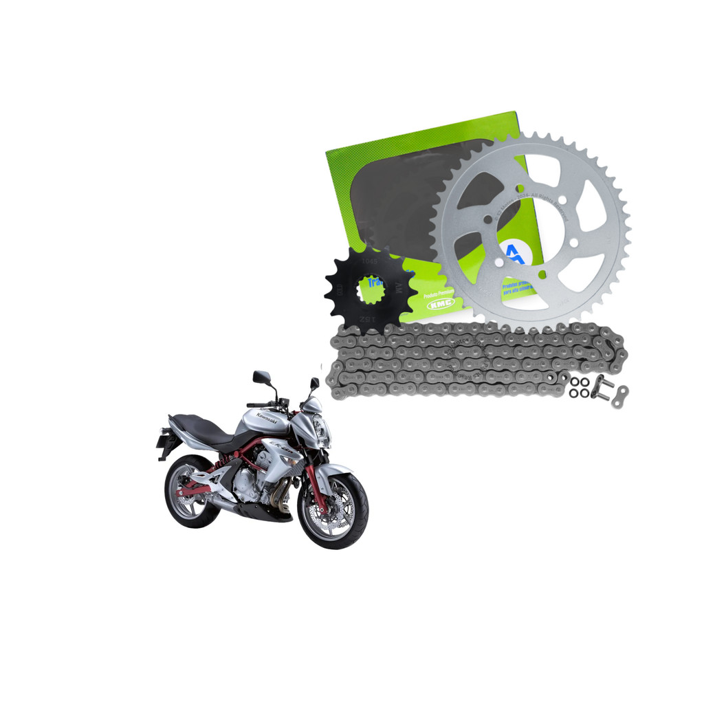 Relacao Completa Kawasaki ER 6F ER 6N AM Gold KMC Corrente Pinhao Coroa Reforcada Substituicao Modelos 2006 2014