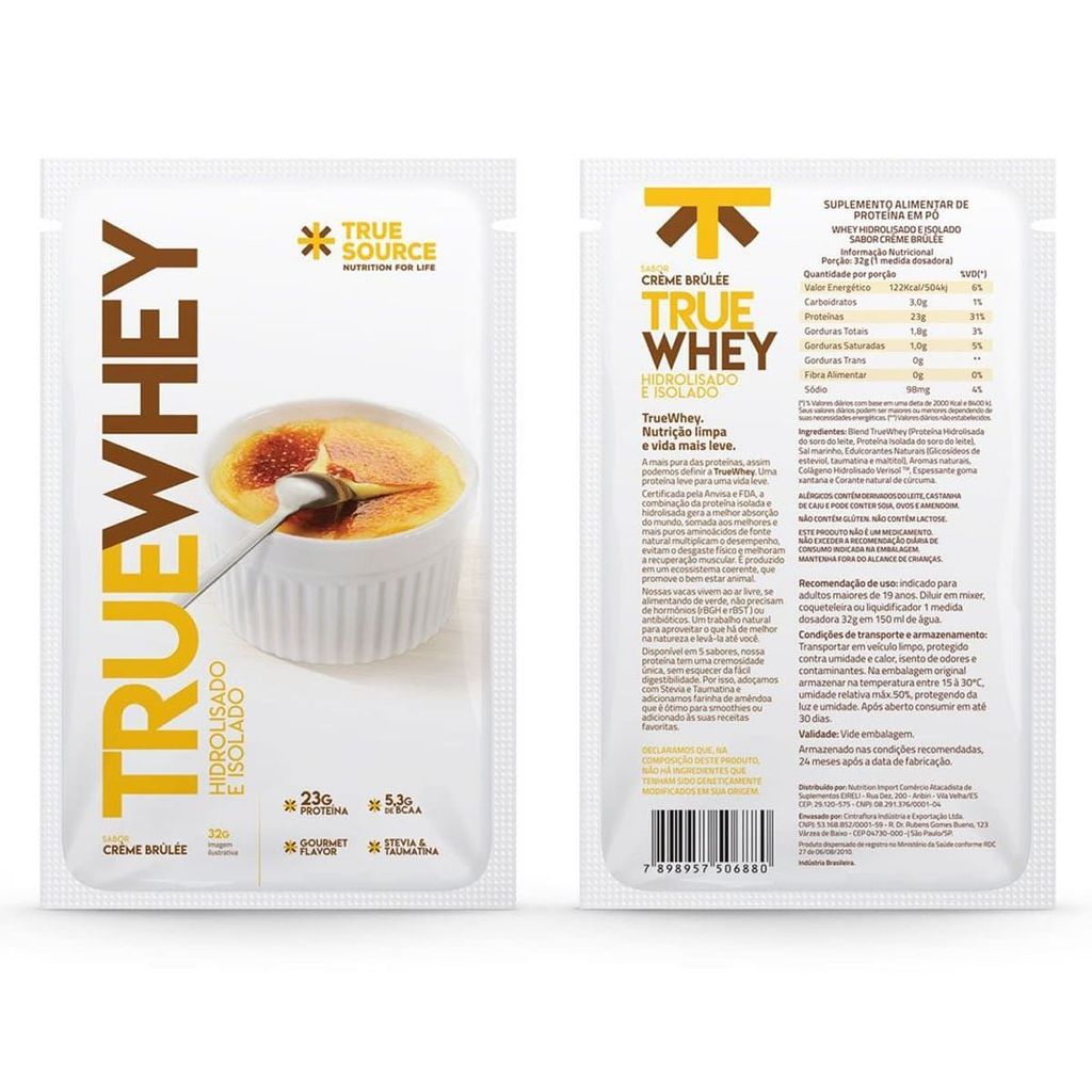 True Whey Hidrolisado e Isolado - 1 Sachê 32g Vanilla Crème Brûllè - True Source em Oferta na Shopee