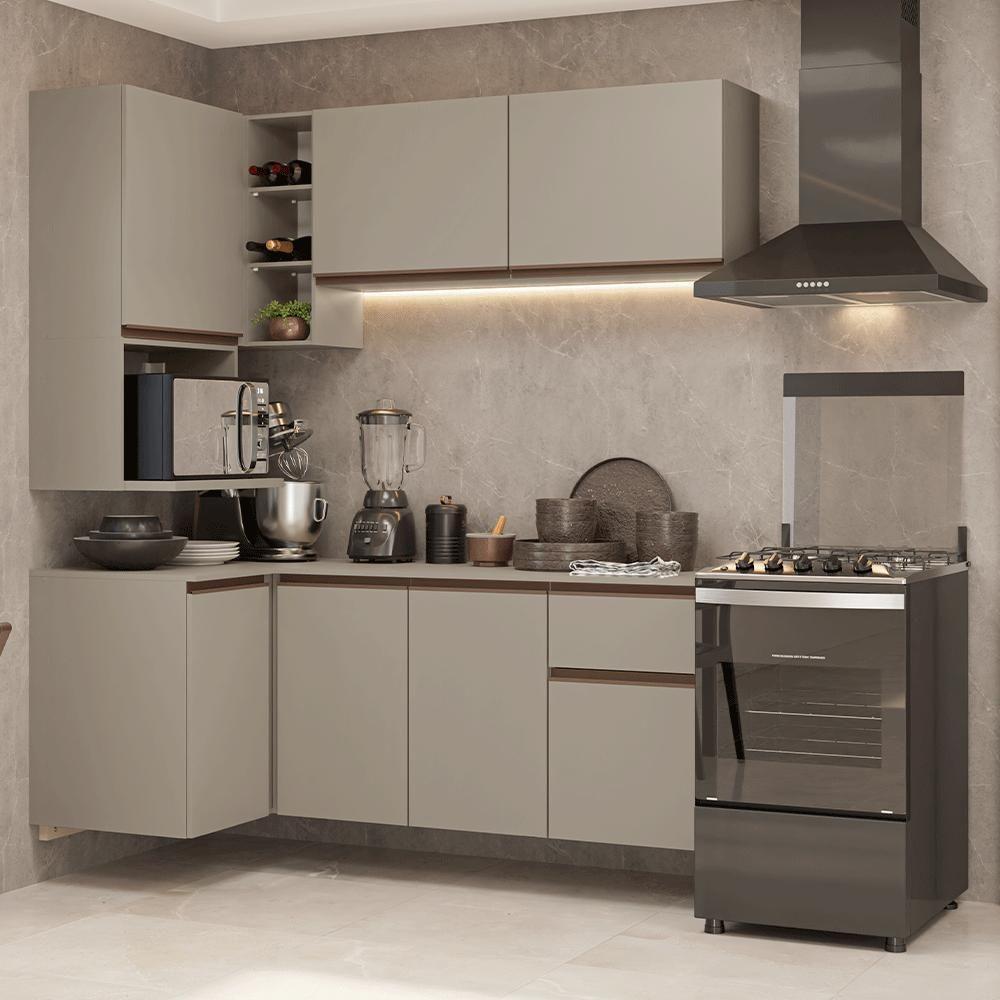 Armário De Cozinha Completa De Canto 265 Cm Suspensa Crema Nice Madesa 06 em Oferta na Shopee