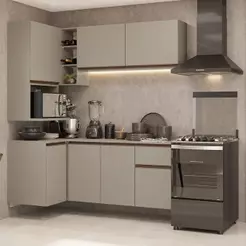 Armário De Cozinha Completa De Canto 265 Cm Suspensa Crema Nice Madesa 06