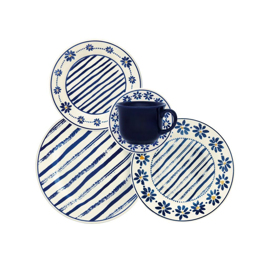 Aparelho de Jantar 20 peças Cerâmica Donna Margaridas Biona