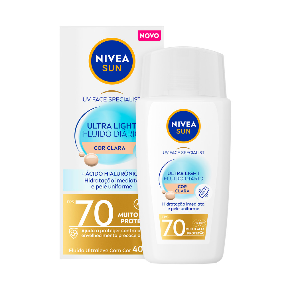 NIVEA SUN Ultra Light Fluido Diário FPS70 Cor Clara - 40ml BBB 26 em Oferta na Shopee