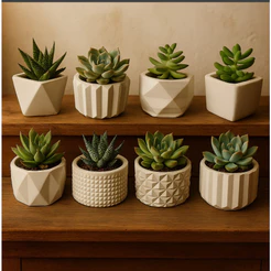 Kit 8 Vasinhos Decorativos de Gesso para Plantas Artificiais