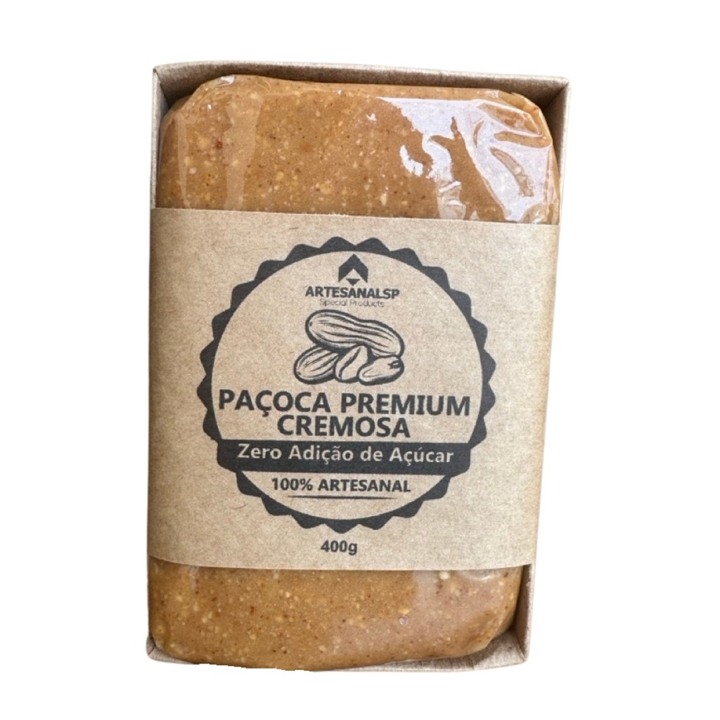 Paçoca Cremosa Artesanal Zero Adição de Açúcar Premium Barra 400gr