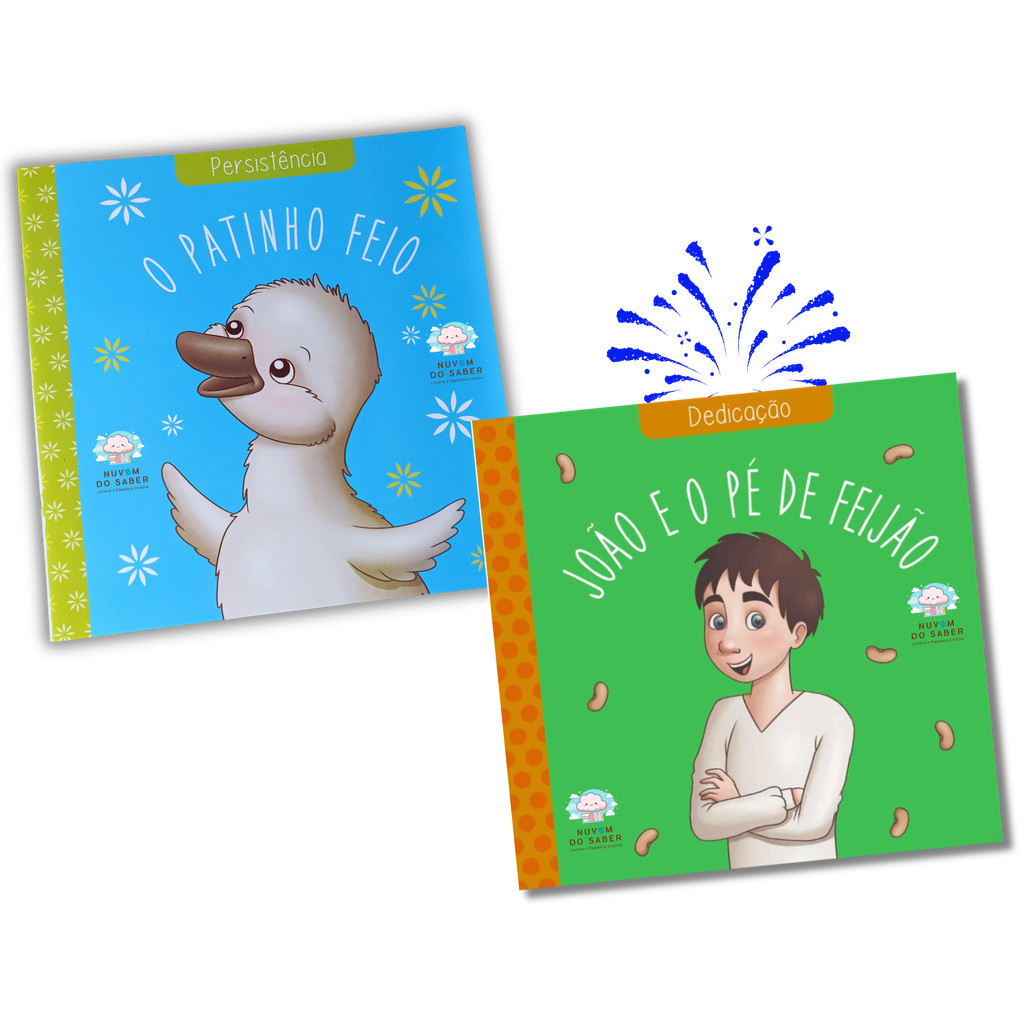 Kit Livro Infantil O Patinho Feio e João e o Pé de Feijão Conto de Fadas Clássicos das Virtudes