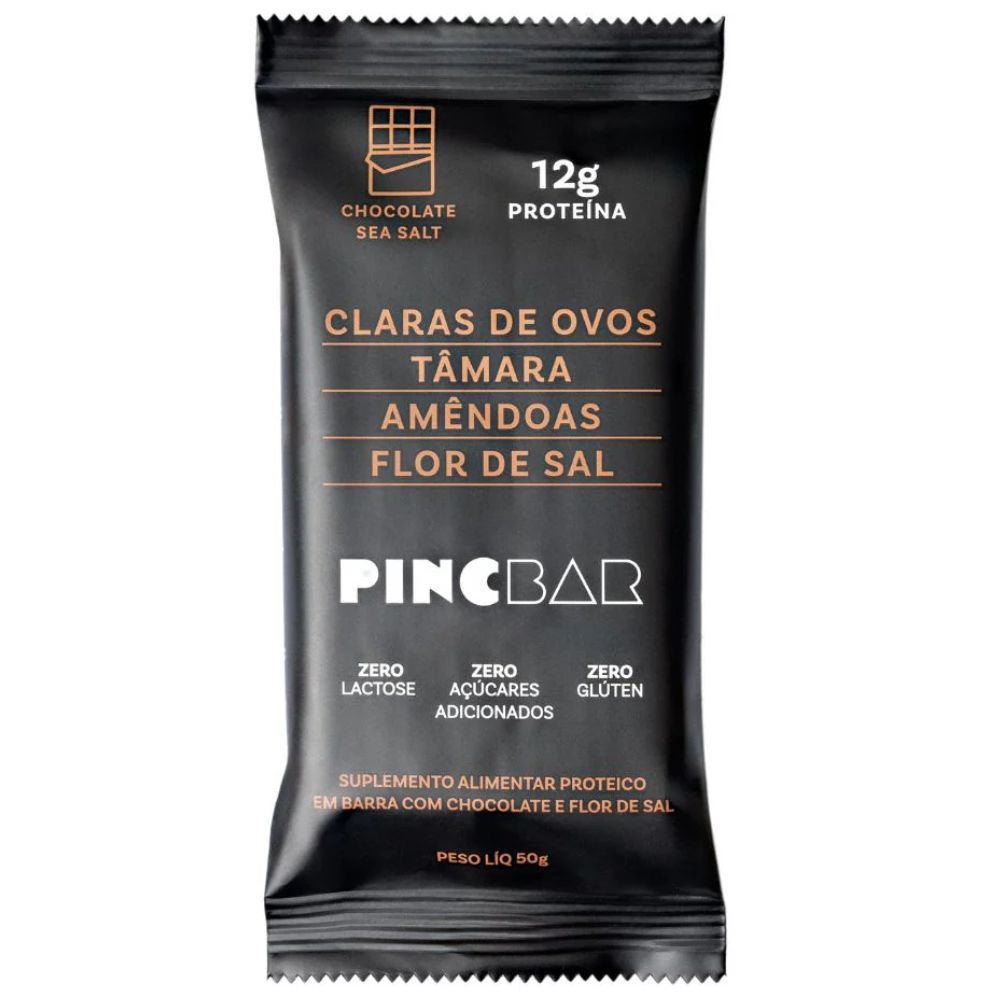 Barra De Proteína Pincbar Chocolate Sea Salt,  Claras De Ovos,  Tâmara, Amêndoas, Flor De Sal 50g