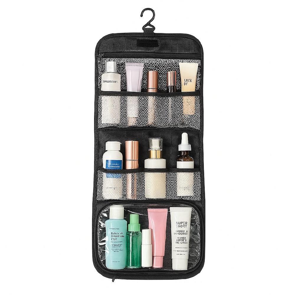 NECESSAIRE VIAGEM ORGANIZADORA UNISSEX COM GANCHO HIGIENE PESSOAL DOBRÁVEL PARA MALA, ACADEMIA, BANHEIRO, PORTÁTIL