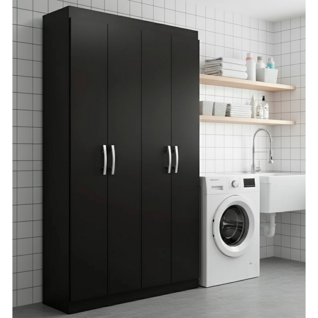 Armário Multiuso 4 Portas 8 Prateleiras Milão  Preto em Oferta na Shopee