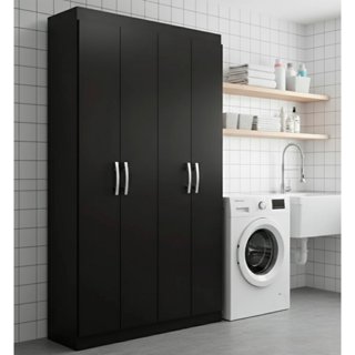 Armário Multiuso 4 Portas 8 Prateleiras Milão  Preto em Oferta na Shopee
