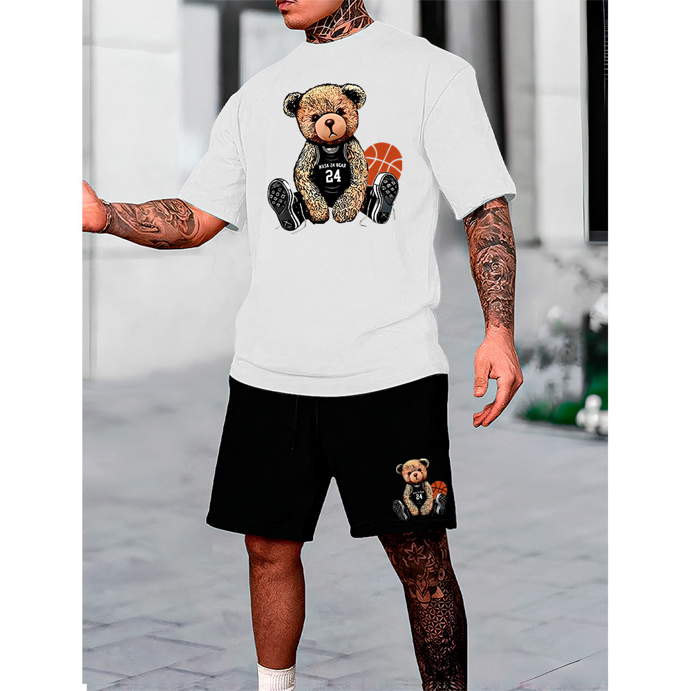 Kit Camisa Shorts Masculino Urso Basquete Conjunto Camiseta Bermuda Academia