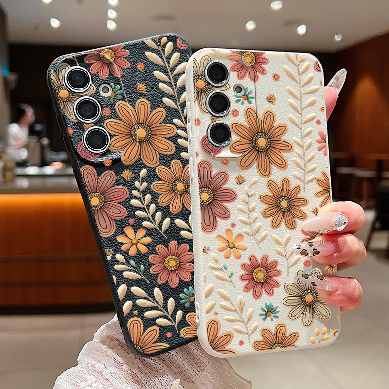 Capa De Flor Em Relevo 3D Para Samsung Galaxy S25 S24 S23 S22 Ultra Plus S25 Edge S21 S20 FE Textura De Couro Macio TPU