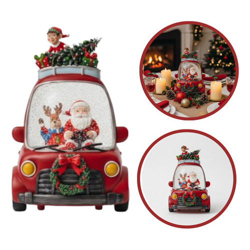 Luminária Globo Neve Fusca Papai Noel Led Musical Natal - Vermelho - Fusca Papai Noel